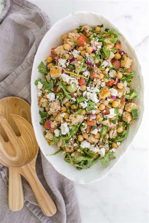 Tuscan Bread Salad Panzanella With Chickpeas And Feta Cheese