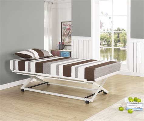 Archer 17h Pop Up Trundle High Riser Bed Frame Cream White Metal 39 Twin