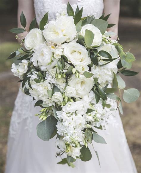 Silk bridal bouquets starting at $10. Green and white cascading bouquet | Flower bouquet wedding ...