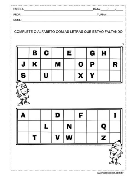 Complete O Alfabeto Kindergarten Math Worksheets Completed Education