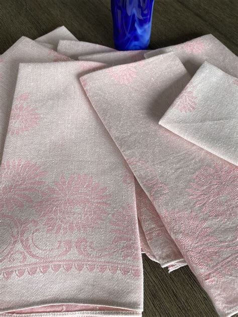 Vintage Pink Damask Heavy Linen 20 Dinner Napkins Set Of 9 In 2021