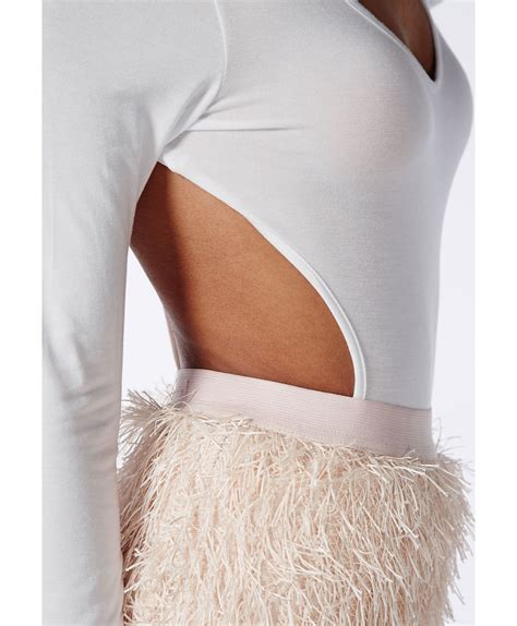 Missguided Long Sleeve Backless Bodysuit White In White Lyst