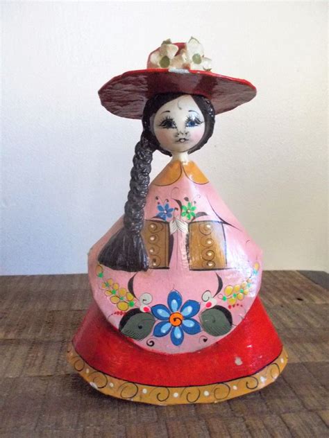 Sermel Folk Art Tonala Mexico Pink Paper Mache Girl Doll Etsy Paper