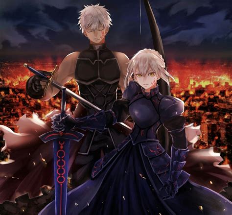 Fate Saber Alter Arthuria And Archer Emiya Fate Archer Fate Stay