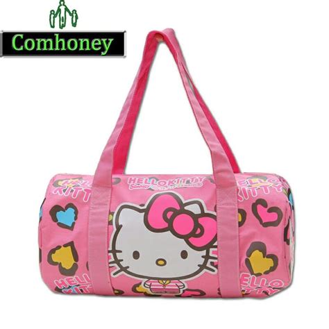 A Pink Hello Kitty Duffel Bag With Hearts On It