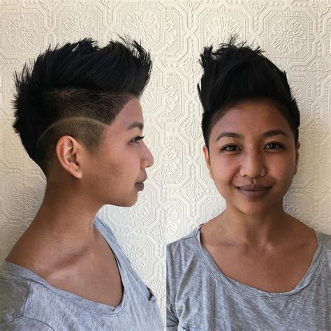 Trendy short curly faux hawk hairstyle for ladies. Dark Messy Faux Hawk Undercut Pixie - The Latest Hairstyles for Men and Women (2020 ...