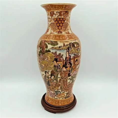 Vaso Cinese Antico Grande 30 Cm Vasi Satsuma Porcellana Firmato Con