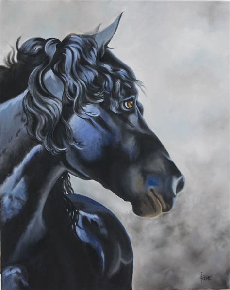 Black Horse Oil On Canvas Painted By Irène Lirette Horses Artwork