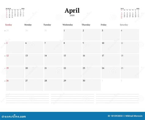 Calendar Template For April 2020 Business Monthly Planner Stationery