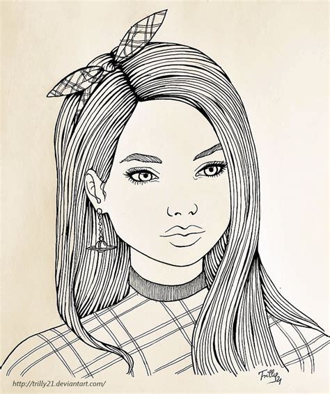 Select one of 1000 printable coloring pages of the category other. lineart hair ink girl bow | Drawings, Free adult coloring ...