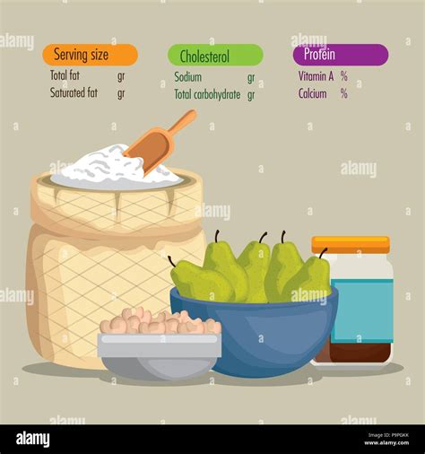 Healthy Food With Nutritional Facts Vector Illustration Design Stock
