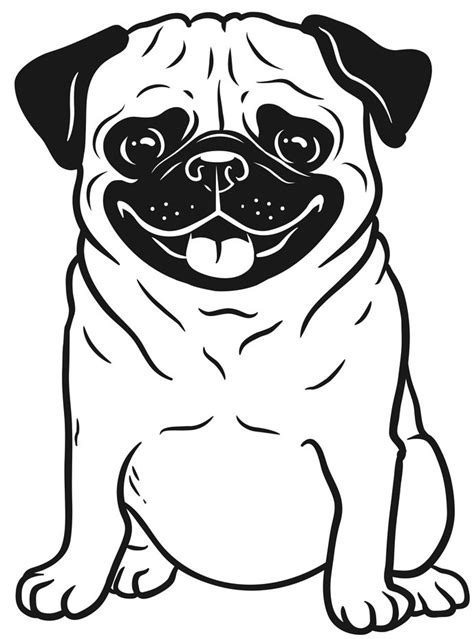 Pug Dog Black And White Hand Drawn Cartoon Portrait Funny Happy