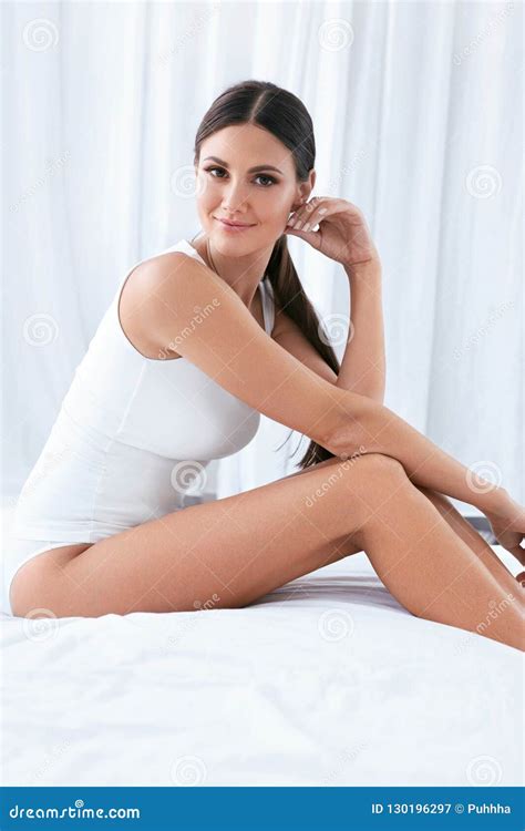 Beauty Beautiful Woman With Soft Body Skin And Natural Makeup Stock