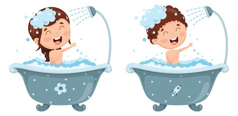Hygiene and care for young children. Vector Illustration Of Kid Bathing - Download Free Vectors ...