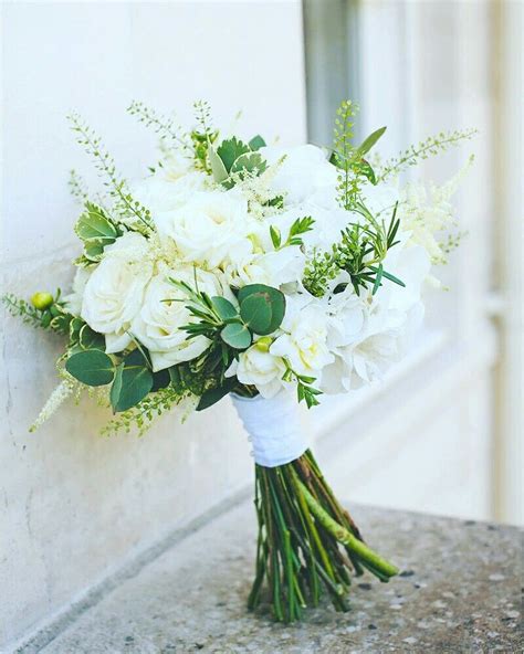 Classic White And Green Bouquet Fir The Bride Add Little Pops Of Blue