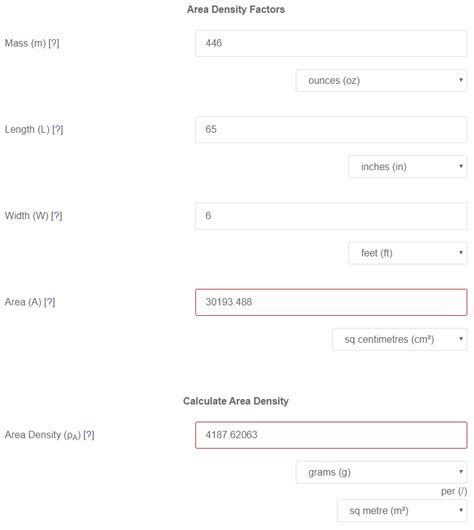 Mass And Length X Width To Area Density Calculator