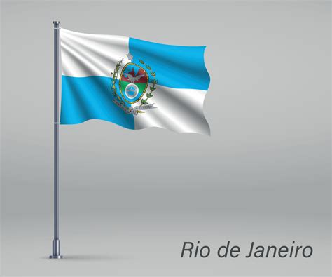 Ondeando La Bandera De Río De Janeiro Estado De Brasil En El Asta De