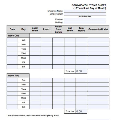 8 Semi Monthly Timesheet Template Excel Excel Templates Excel Templates