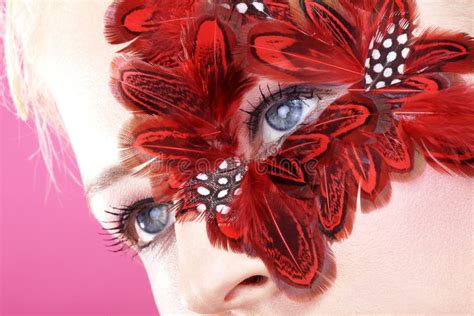 Face With Red Feathers Close Up Stock Image Everypixel