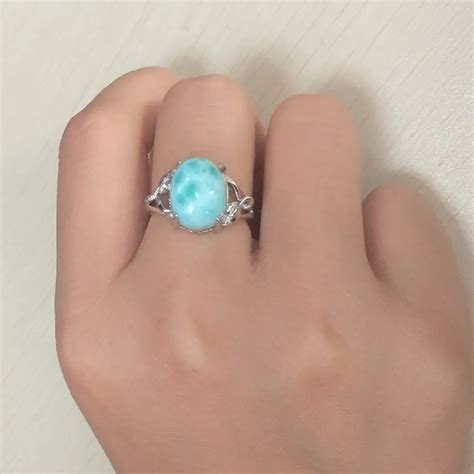 Big Stone Larimar Rings Woman Ladies Engagement Rings With Natural
