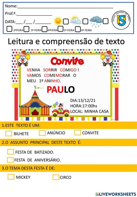 Atividade Convite 2 Ano