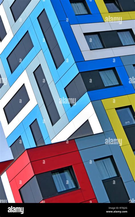 Abstract Building Architecture Using Colour Shapes On Colourful Modern
