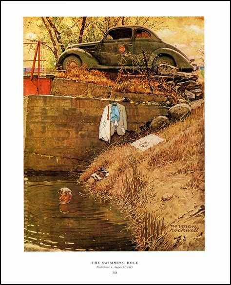 Norman Rockwell Painted Homecoming Gi And Swimming Hole Post Covers In