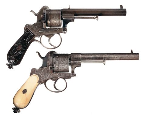 Collectors Lot Of Two Engraved Pinfire Revolvers A Engraved Double