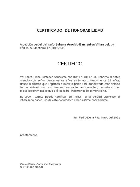 Certificado de Honorabilidad  PDF
