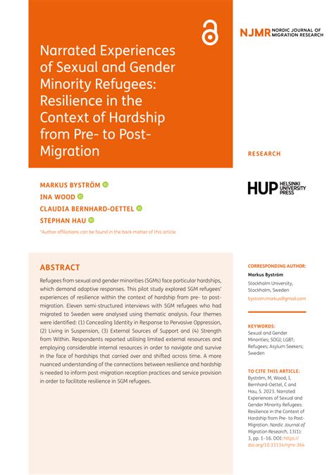 Pdf Narrated Experiences Of Sexual And Gender Minority Refugees Resilience In The Context Of