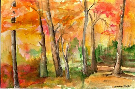 Original Autumn Landscape Watercolor Painting By Sharonfosterart