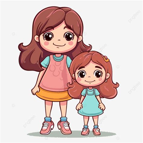 Big Sister Vector Sticker Clipart Two Cartoon Mother And Daughter