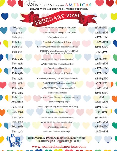 Mall Events Calendar Feb 2020 Wonderland Of The Americas Mall