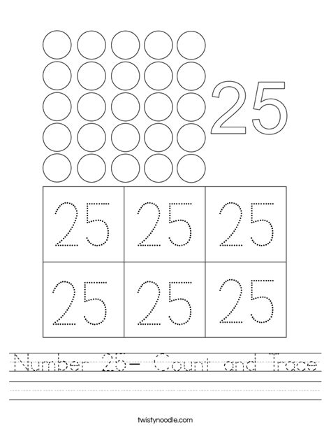 Number 25 Count And Trace Worksheet Twisty Noodle