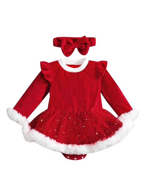 Sunisery Newborn Christmas Outfit Baby Girl Romper Dress Santa Red