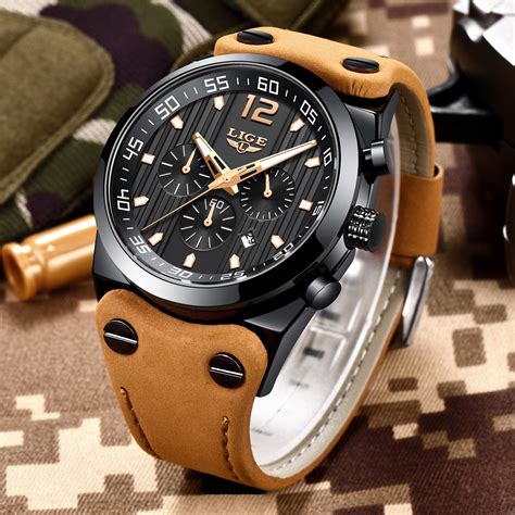 LIGE New Mens Watches Top Brand Luxury Chronograph Men Watch Leather