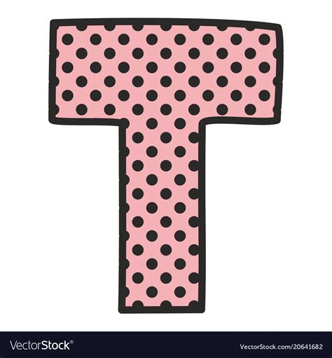 T Alphabet Letter With Black Polka Dots On Pink Vector Image