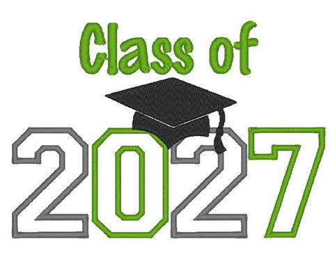 Class Of 2027 Embroidery Design Applique Graduation Cap Back Etsy