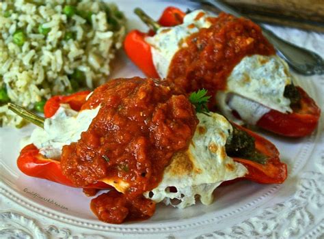 Mozzarella And Pesto Meatloaf Stuffed Peppers With Roasted Tomato Gravy