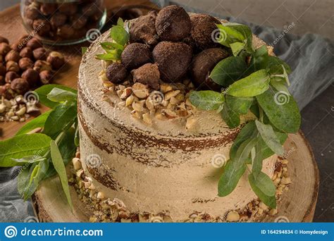 Delicious Naked Coffee And Hazelnuts Cake Stock Photo Image Of