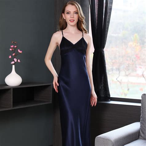 19 Momme Noble Silk Long Slip Dress Sexy Nightdress Women Long