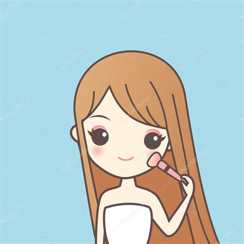 Animado Mujer Maquillandose Animada Chica Con Maquillaje Cepillo