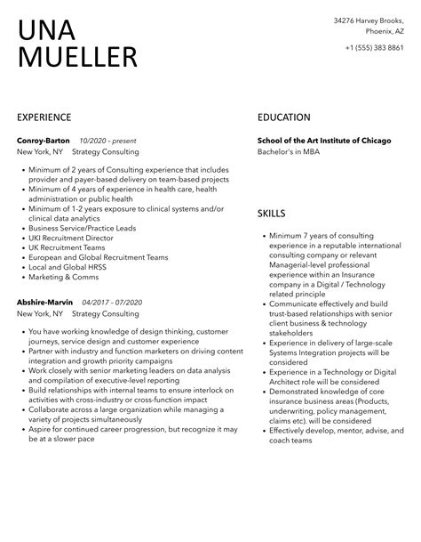 Strategy Consulting Resume Samples | Velvet Jobs