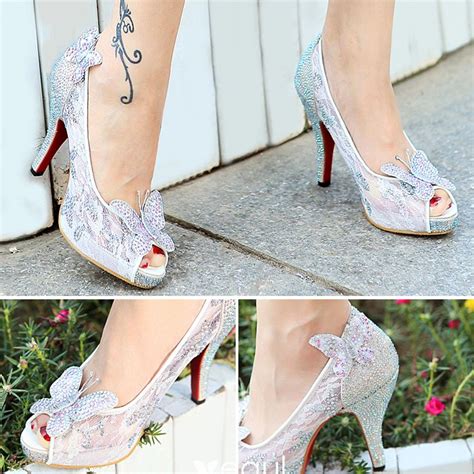 Has anyone bought or have worn a set of butterfly high heels as i would like a pair. Sparkly White Wedding Shoes 2018 Lace Rhinestone Butterfly ...