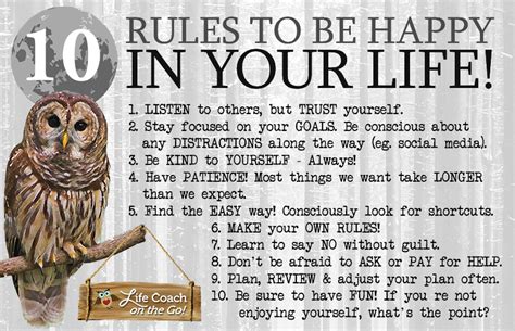 Graphic 10 Rules To Be Happy In Your Life Life Coach On The Go