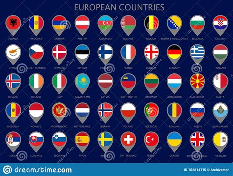 Map Pointers With All Flags Of The European Countrie Stock Vector