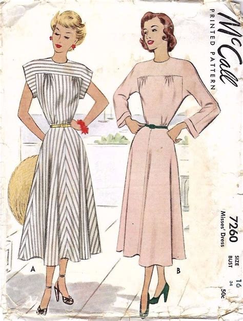 Vintage 1940s Sewing Pattern Buttoned Yoke Dress Bust 34 Rare