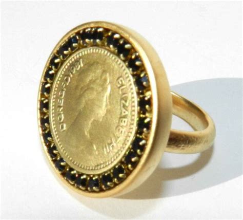 Antique Vintage Style Queen Elizabeth Ii Gold Plated 24k Coin Ring Cz