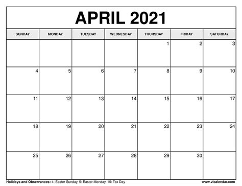 Free Printable Monthly Calendar April 2021 Free Letter Templates