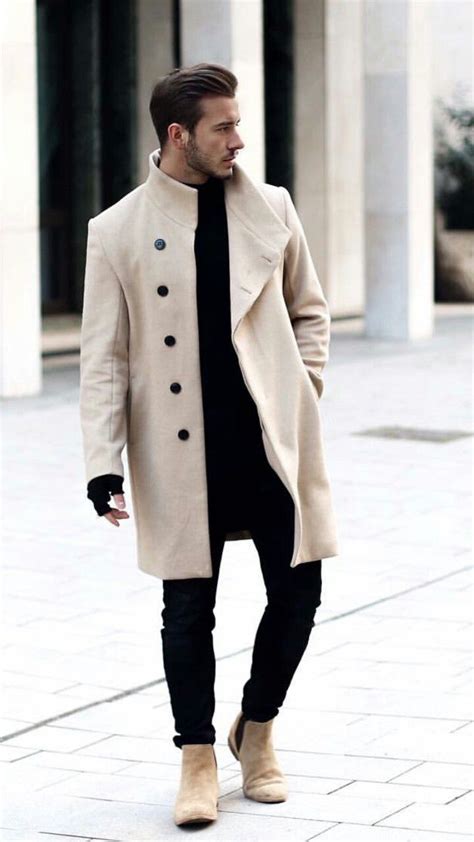 Mens Fashion And Style Cream Top Coat Menscoats Mens Casual Outfits Winter Fashion Outfits